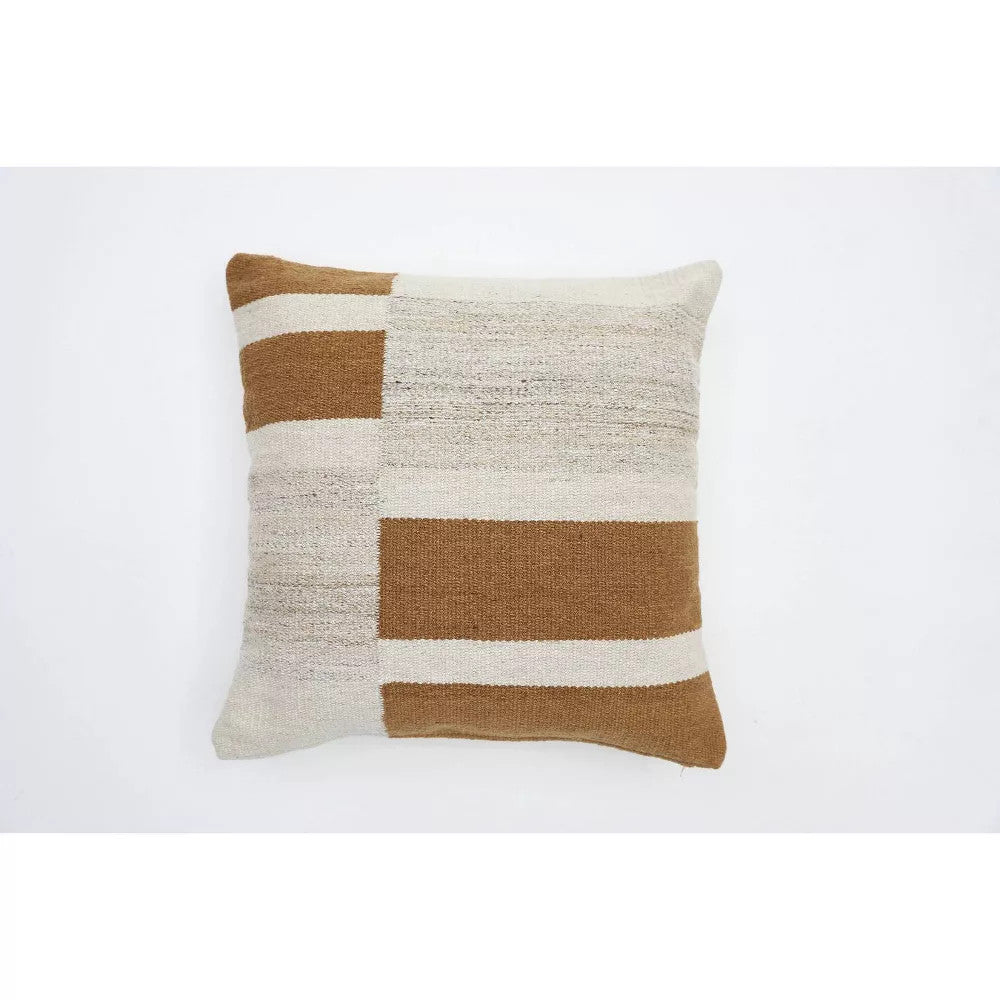 Blocked Woven Square Throw Pillow