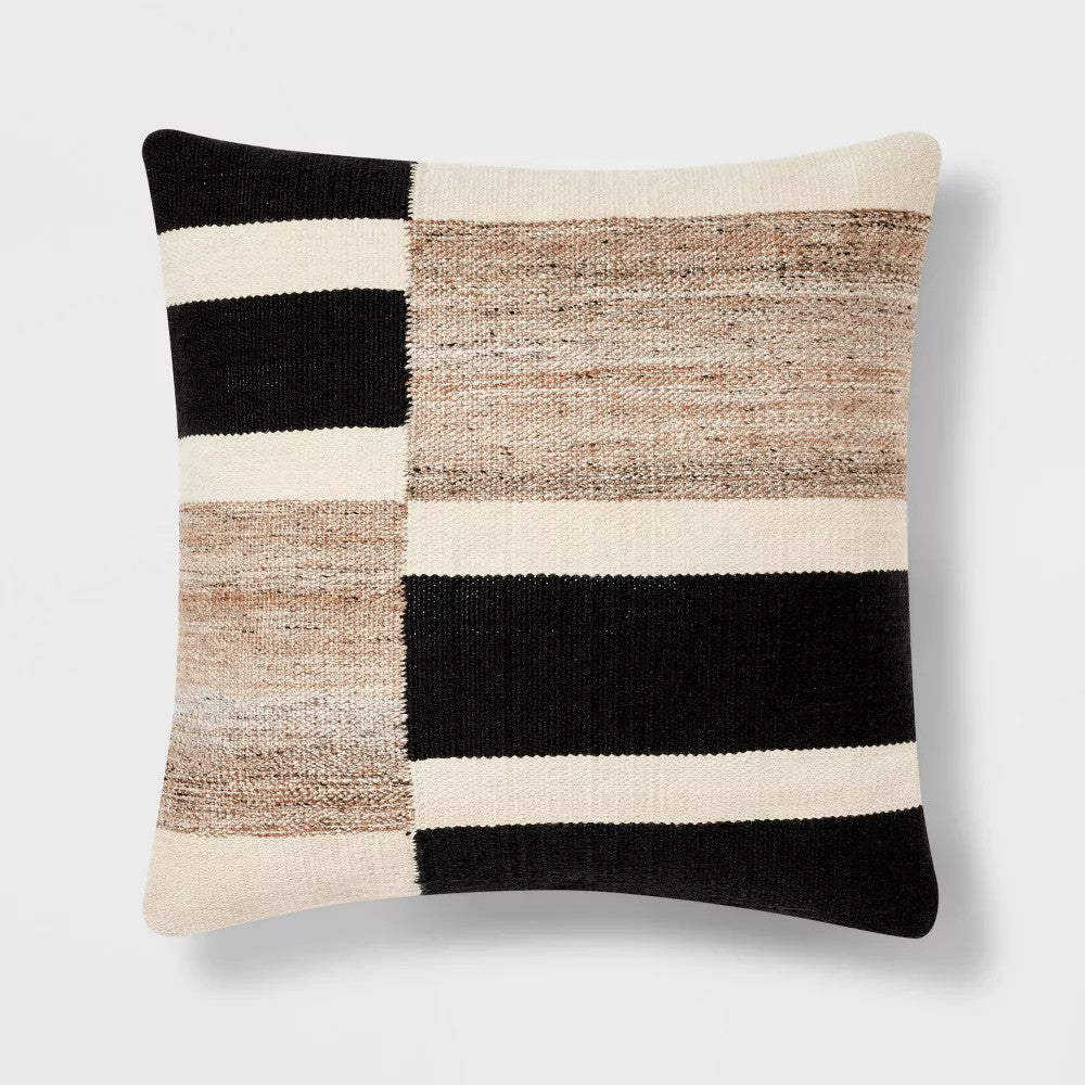 Blocked Woven Square Throw Pillow